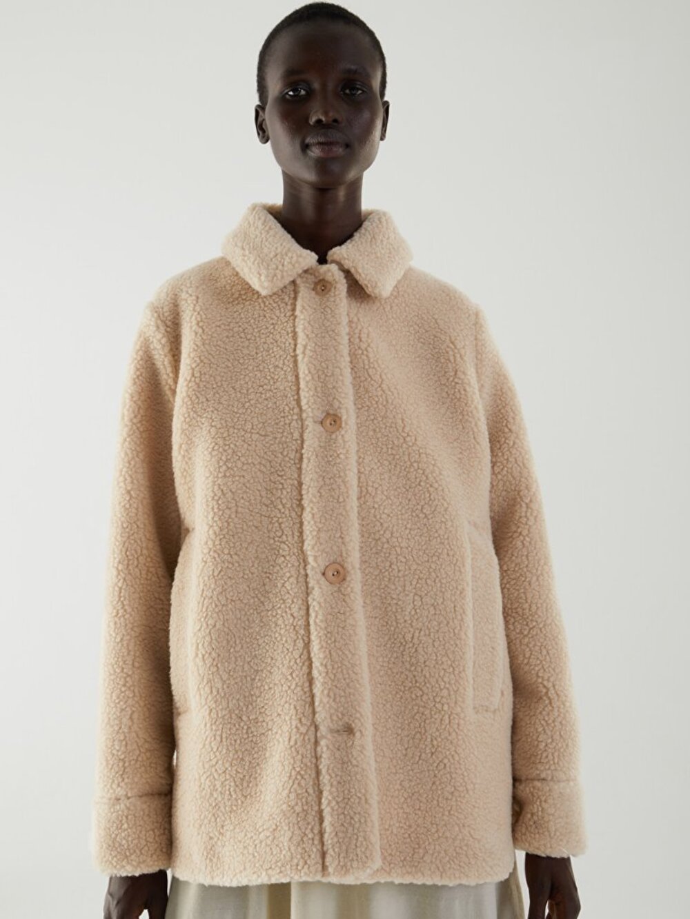 COS Teddy Oversized Fleece Jacket in Cream- Size 8